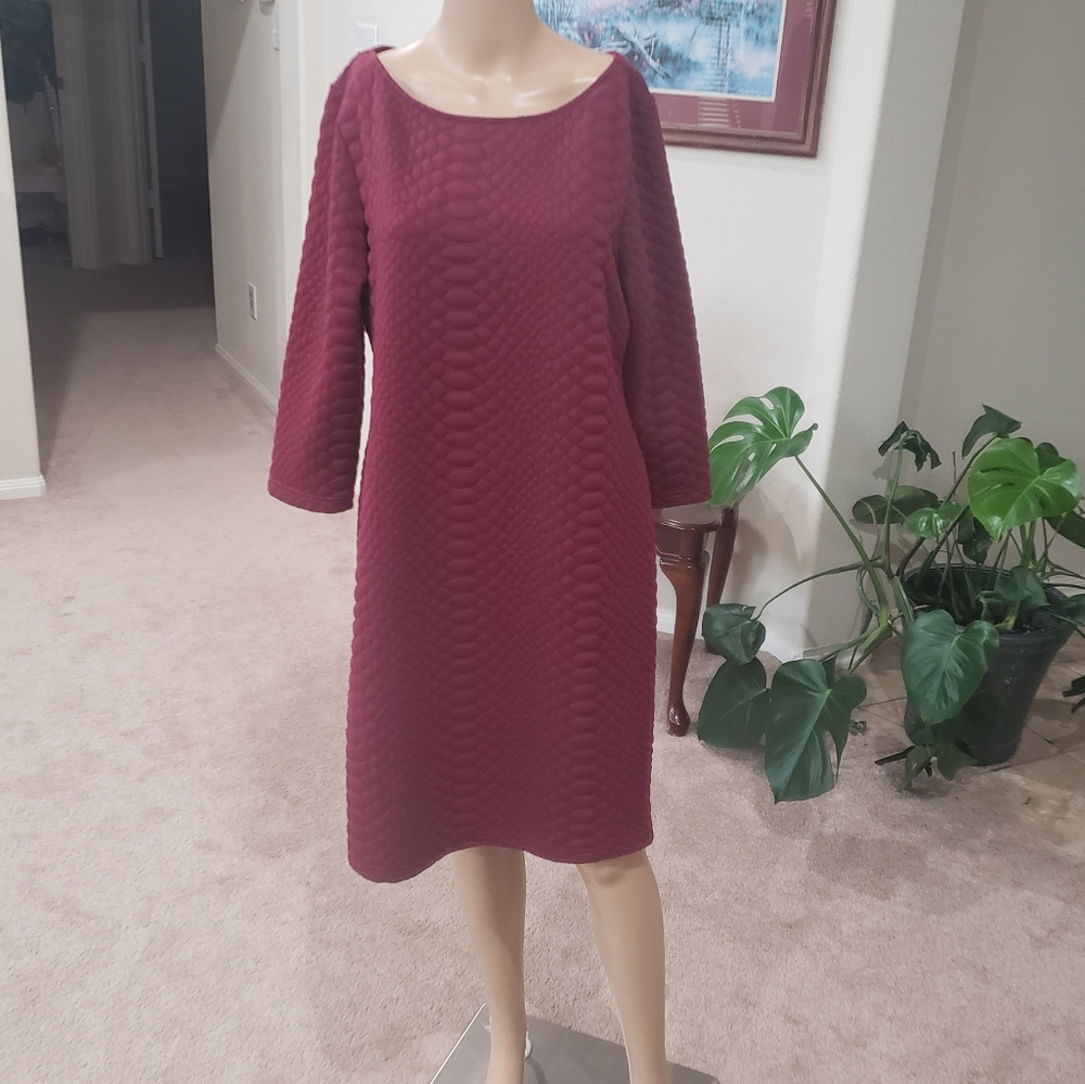 Sharango 14 textured puffs shift dress scoopneck 3/4 sleeve slip on